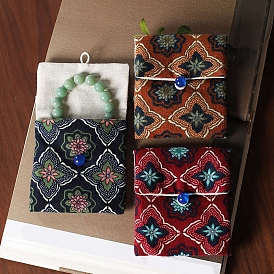 Тканевые сумки в китайском стиле с пуговицами, прямоугольник с цветочными мешочками для украшений