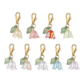 9Pcs Lily Acrylic Pendant Decorations, Lobster Claw Clasps Charm for Bag Key Chain Ornaments
