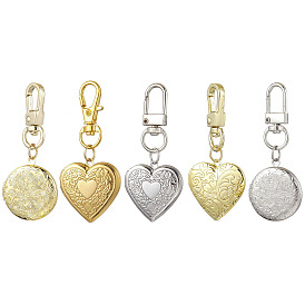 5Pcs 5 Styles Brass Locket Pendant Decoration, with Alloy Swivel Clasps, Flower