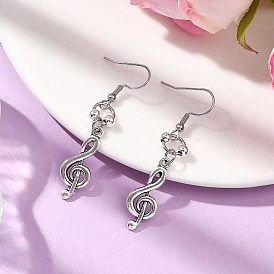 Серьги-подвески из сплава в тибетском стиле с музыкальными нотами, с 304 фурнитурой для сережек из нержавеющей стали и латуни