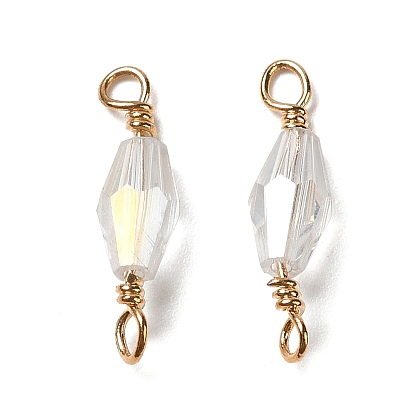 Glass Connector Charms, with Brass Findings, Real 18K Gold Plated, Bicone