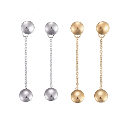 304 Stainless Steel Chain Tassel Earrings, with Ear Nuts, Flat Round