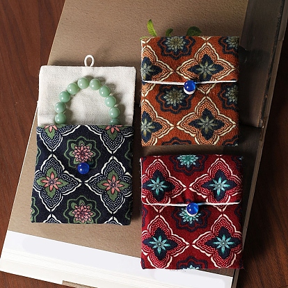 Sacs en tissu de style chinois avec boutons, rectangle avec pochettes à bijoux fleuries