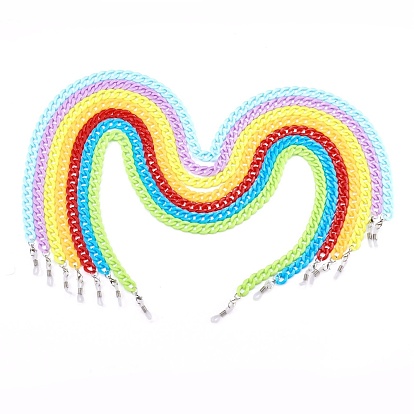 Eyeglasses Chains, Neck Strap for Eyeglasses, with Opaque Acrylic Cable Chains and Rubber Loop End, Platinum