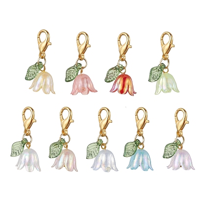 9Pcs Lily Acrylic Pendant Decorations, Lobster Claw Clasps Charm for Bag Key Chain Ornaments