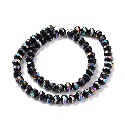 Electroplate Glass Beads Strands, Faceted, Rondelle, Half Rainbow Plated