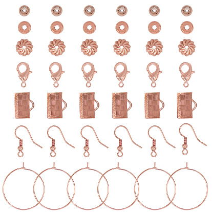 DIY Jewelry Sets Kits, with Brass Lobster Claw Clasps & Spacer Beads & Ribbon Ends & Bead Caps & Earring Hooks & Jump Rings & Hoop Earrings Findings