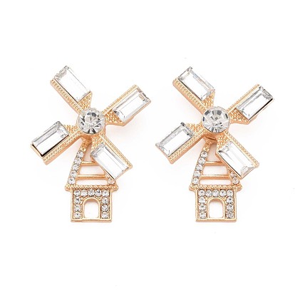 Rack Plating Alloy Cabochons, with Clear Glass, Faceted, Cadmium Free & Lead Free, Rotatable Windmill