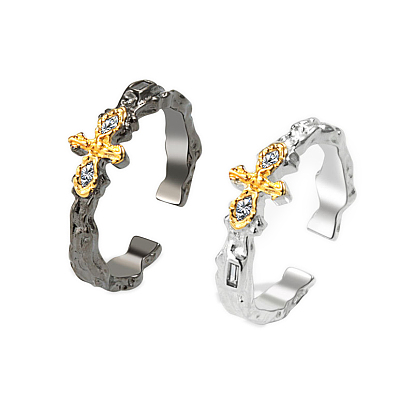 Brass Cross Open Cuff Ring for Women