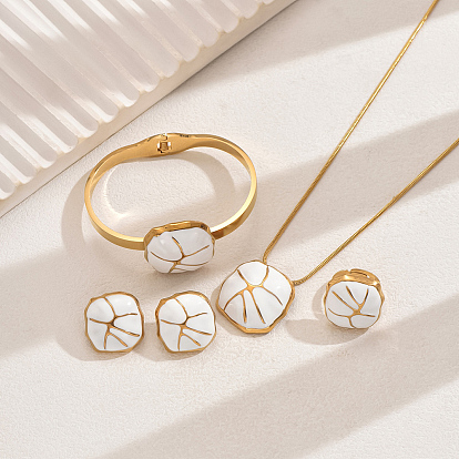 Комплекты из квадратных браслетов, серег, ожерелий и колец из нержавеющей стали с эмалью для женщин