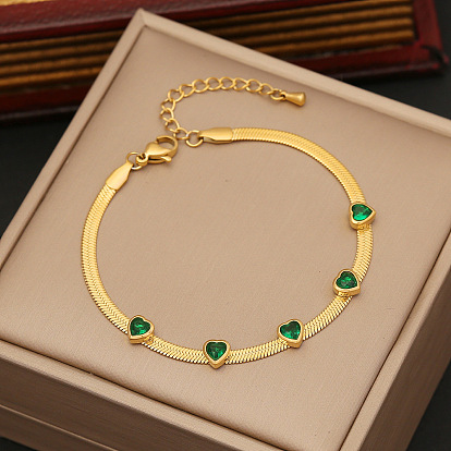 Stylish Green Emerald Heart Necklace - Stainless Steel Collarbone Chain Jewelry N1053