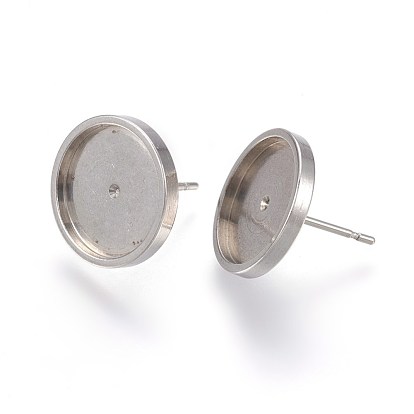 304 Stainless Steel Stud Earring Settings, Flat Round