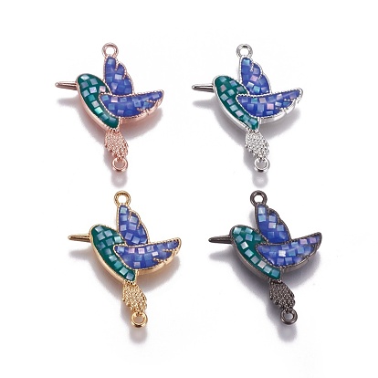 Brass Enamel Links Connectors, with Shell Chips, Bird