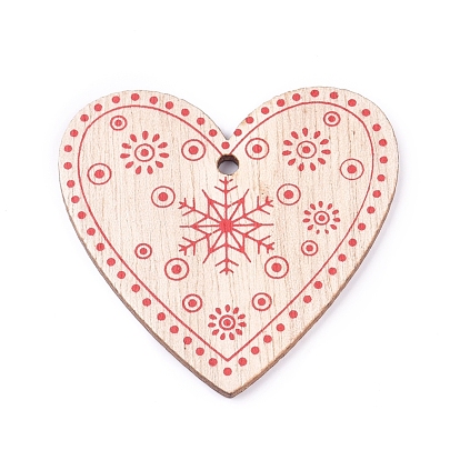 Poplar Wood Pendants, Heart with Snowflake, Dyed