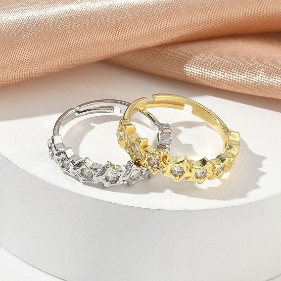 Регулируемые латунные кольца из микро-паве циркония, звезда, без кадмия и без свинца, стойки покрытие, долговечный