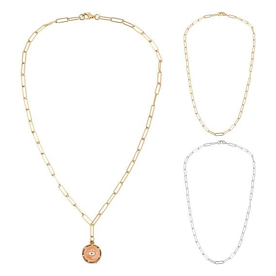 2 шт. 2 цвета латуни круглые овальные скрепки цепочки ожерелья, с карабин-лобстерами 