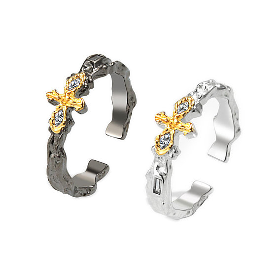 Brass Cross Open Cuff Ring for Women