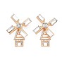 Rack Plating Alloy Cabochons, with Clear Glass, Faceted, Cadmium Free & Lead Free, Rotatable Windmill