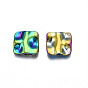Rack Plating Rainbow Color Alloy Beads, Cadmium Free & Nickel Free & Lead Free, Hammered Square