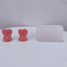 Valentine's Day Theme DIY Candle Food Grade Silicone Molds, Handmade Soap Mold, Mousse Chocolate Cake Mold, Heart with Word V & E