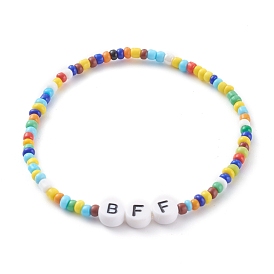 Glass Seed Beads Stretch Bracelets, with Acrylic Letter Beads, Word BFF