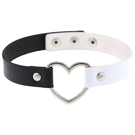 Регулируемые готические двухцветные ожерелья-чокеры из искусственной кожи в форме сердца для женщин, платина