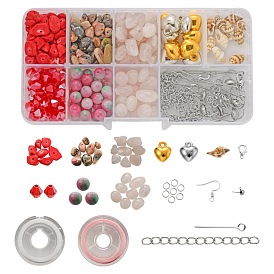 Kits de fabrication de bijoux diy, y compris les perles de pierres précieuses, pendentifs en plastique ccb, perles de coquillage cauri naturelles, Perles en verre electroplate, découvertes en acier inoxydable et en fer, fermoirs en alliage et fil élastique