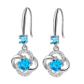 Flower Cubic Zirconia Drop Earring, Sparkling Dangle Earrings for Girl Women, Platinum