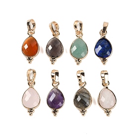 Gemstone Faceted Pendans, Golden Plated Brass Teardrop Charms