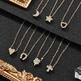 304 Stainless Steel Crystal Rhinestone Pendant Cable Chain Necklaces for Women, Real 18K Gold Plated