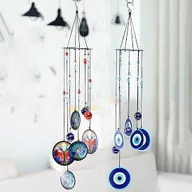 Printed Iron Wind Chime, with Glass Beads, for Outdoor Garden Home Hanging Decoration