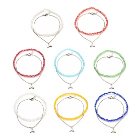 2шт 2 стиль 304 браслет из нержавеющей стали с подвесками из хвоста кита, ножные браслеты из стеклянных бусин для женщин, разноцветные