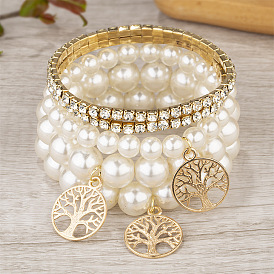 Bohemian Multi-layer Pearl Tree of Life Pendant Bracelet for Women