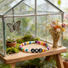 Радужные эластичные браслеты из акриловых и стеклянных бусин, Браслеты с подвесками в виде слов для женщин