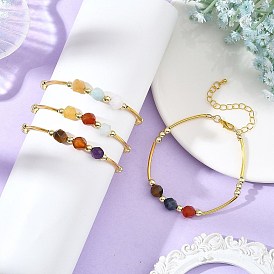 Natural Mixed Stone Star Cut Round and Brass Tube Beaded Bracelets for Women, Golden