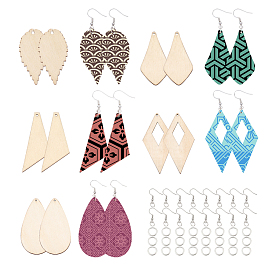 Сделай сам серьги, с деревянными большими подвесками, железные кольца и серьги