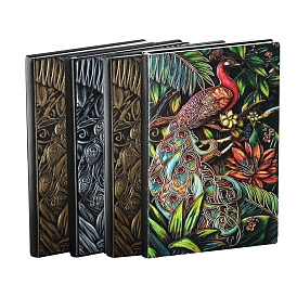 3D Embossed PU Leather Notebook, A5 Peacock Pattern Journal, for School Office Supplies