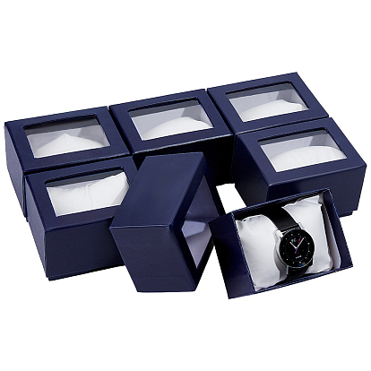 Paper Jewelry Watch Packing Boxes with PVC Window Lid and Pillow Inside, Rectangle