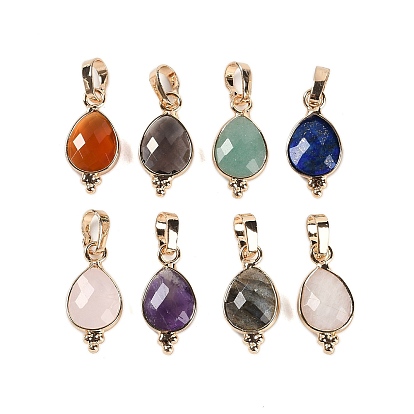 Подвески с гранеными драгоценными камнями, позолоченные латунные подвески-капли