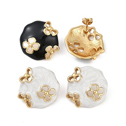 Ионное покрытие (ip) 304 серьги-гвоздики с цветком из нержавеющей стали, с эмалью, реальный 18 k позолоченный