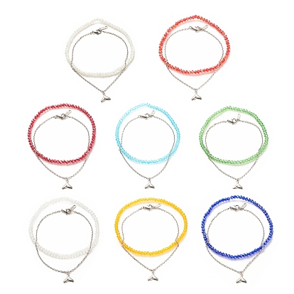 2шт 2 стиль 304 браслет из нержавеющей стали с подвесками из хвоста кита, ножные браслеты из стеклянных бусин для женщин, разноцветные