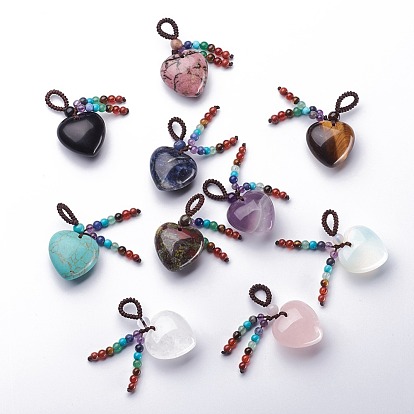 Chakra Hanging Ornaments,  Gemstone Pendant Decorations, with Nylon Cord, Heart