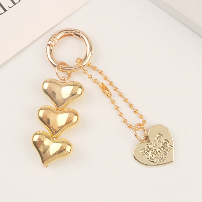 Metal Heart Pendant Decoration, with Metal Clasps, Car Hanging Ornaments