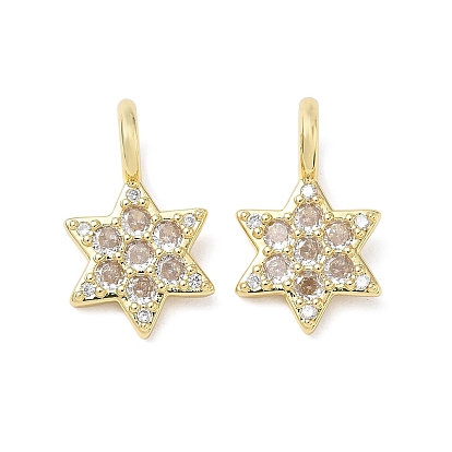 Pendentifs en laiton zircon cubique transparent, star of david charmes, plaqué longue durée, crémaillère plaquage, sans plomb et sans cadmium