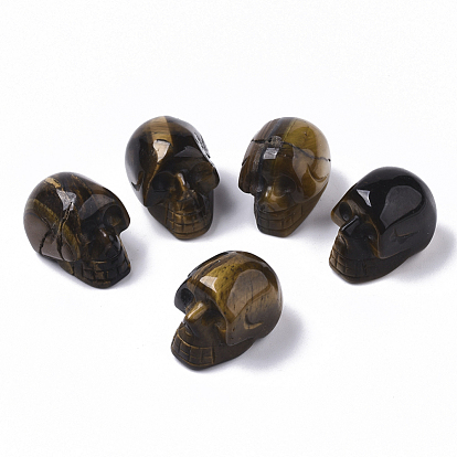 Halloween Natural Tiger Eye Beads, No Hole/Undrilled, Skull