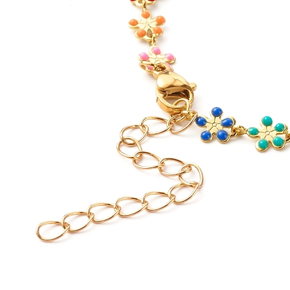 Brass Enamel Link Chain Bracelets, Flower