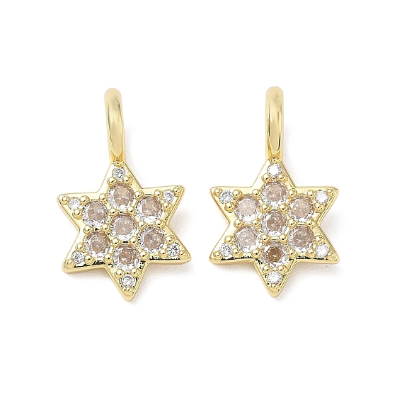 Brass Micro Pave Clear Cubic Zirconia Pendants, Star of David Charms, Long-Lasting Plated, Rack Plating, Lead Free & Cadmium Free