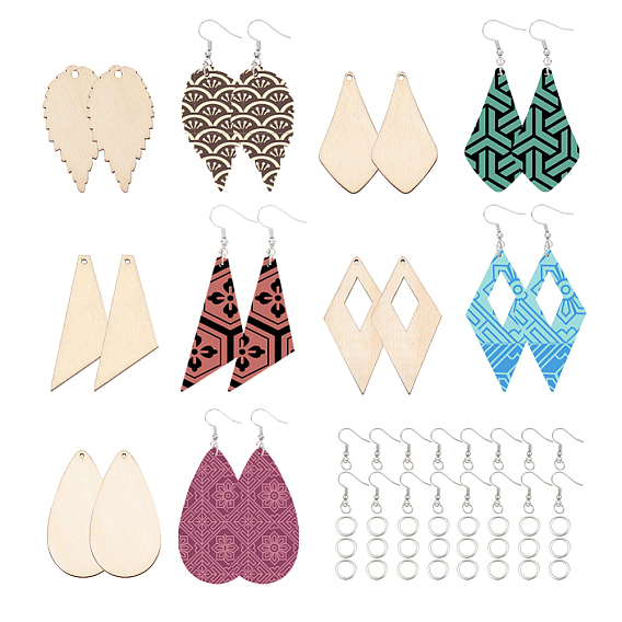 Сделай сам серьги, с деревянными большими подвесками, железные кольца и серьги