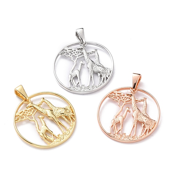 Латунные подвески, долговечный, плоские круглые с жирафом