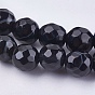 Natural Madagascar Black Agate Bead Strands, Faceted, Round
